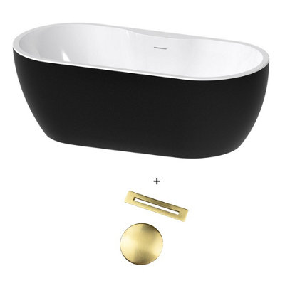 Aquarius Luxor Freestanding Soaking Bath Tub 1650 X 745mm Gloss Black Inc Brushed Brass Waste from B&Q