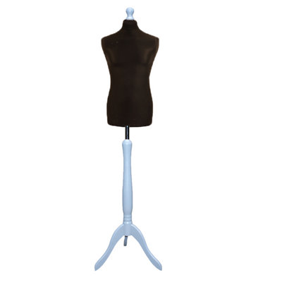  - Male Black Dressmakers Tailors Dummy Mannequin Torso Bust With Silver Wood Tripod Stand