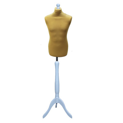  - Male Gold Dressmakers Tailors Dummy Mannequin Torso Bust With Silver Wood Tripod Stand