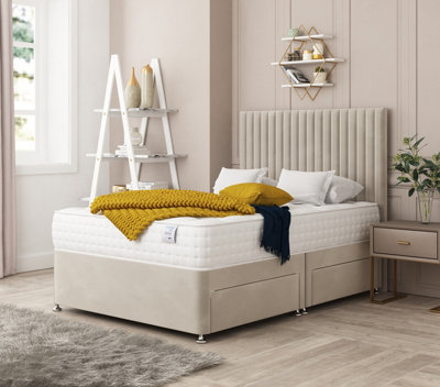 Bed Choices Manhattan Plush Velvet Divan Bed With 2 DrawersMattress And 54" HeadboardKing (Beige) from B&Q