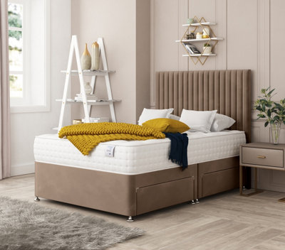 Bed Choices Manhattan Plush Velvet Divan Bed With 2 DrawersMattress And 54" HeadboardKing (Taupe) from B&Q
