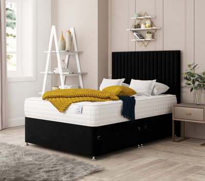 Bed Choices Manhattan Plush Velvet Divan Bed With 2 DrawersMattress And 54" HeadboardSmall Double (Black) from B&Q