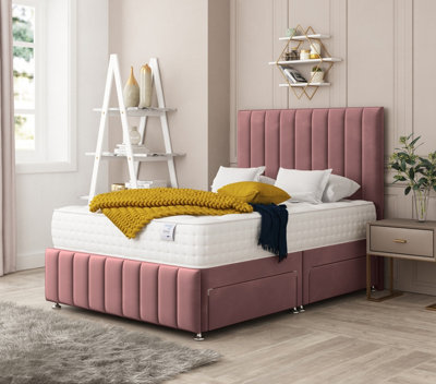 Bed Choices Moscow Plush Velvet Divan Bed With 2 DrawersMattress And 54" HeadboardDouble (Pink) from B&Q