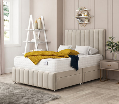 Bed Choices Moscow Plush Velvet Divan Bed With 2 DrawersMattress And 54" HeadboardDouble (Beige) from B&Q