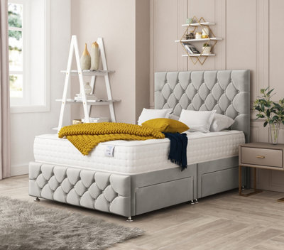 Bed Choices Regency Plush Velvet Divan Bed With 2 DrawersMattress And 54" HeadboardSmall Double (Silver) from B&Q