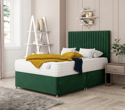 Bed Choices Manhattan Plush Velvet Divan Bed With 4 DrawersMattress And 54" HeadboardSuper King (Green) from B&Q