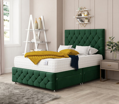 Bed Choices Regency Plush Velvet Divan Bed With 4 DrawersMattress And 54" HeadboardDouble (Green) from B&Q