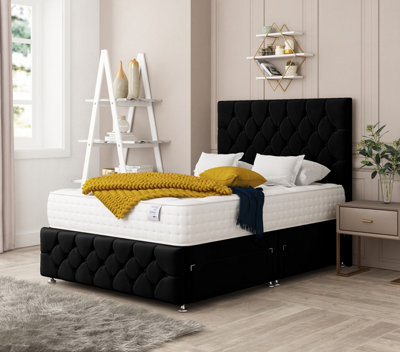 Bed Choices Regency Plush Velvet Divan Bed With 4 DrawersMattress And 54" HeadboardDouble (Black) from B&Q