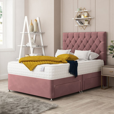 Bed Choices Windsor Plush Velvet Divan Bed With Mattress26" Headboard & 2 Storage DrawersDouble (Pink) from B&Q