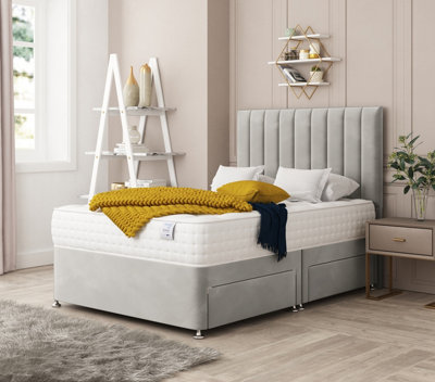 Bed Choices Alaska Plush Velvet Divan Bed With 2 Drawers With 26" HeadboardSuper King (Silver) from B&Q
