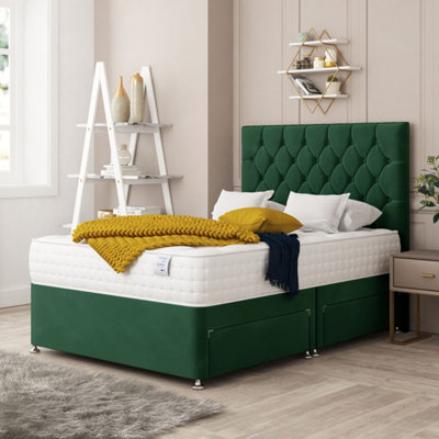 Bed Choices Windsor Plush Velvet Divan Bed With 2 Drawers And 26" HeadboardSmall Double (Green) from B&Q