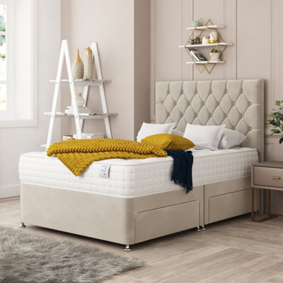 Bed Choices Windsor Plush Velvet Divan Bed With 2 Drawers And 26" HeadboardSmall Double (Beige) from B&Q