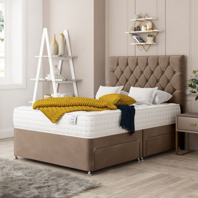 Bed Choices Windsor Plush Velvet Divan Bed With 2 Drawers And 26" HeadboardDouble (Taupe) from B&Q