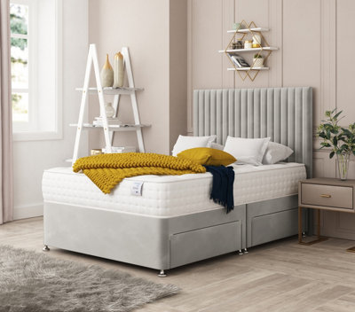 Bed Choices Manhattan Plush Velvet Divan Bed With 2 Drawers And 26" HeadboardKing (Silver) from B&Q