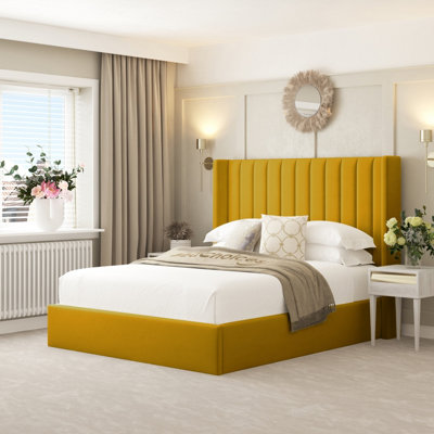 Bed Choices Unisex Mustard Madison Upholstered Bed Frame With 54" Headboard In | : Double - Image 4
