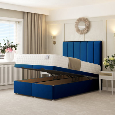 Bed Choices Herringbone Ottoman Upholstered Divan With 54" Headboard (Blue)King from B&Q