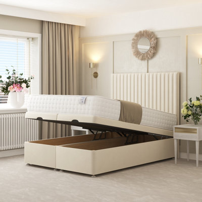 Bed Choices Khloe Ottoman Upholstered Divan Bed With 54" Headboard (Cream)Single from B&Q