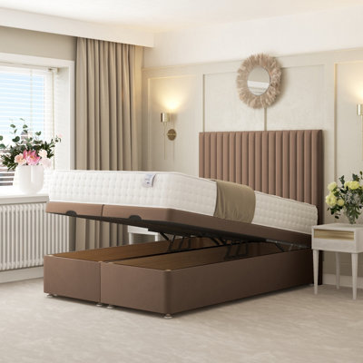 Bed Choices Khloe Ottoman Upholstered Divan Bed With 54" Headboard (Taupe)Double from B&Q