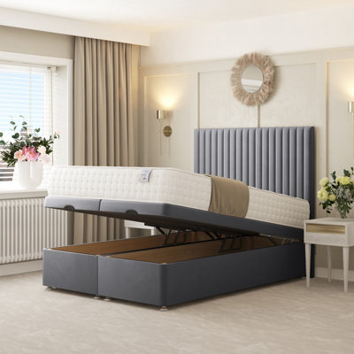 Bed Choices Khloe Ottoman Upholstered Divan Bed With 54" Headboard (Grey)Double from B&Q