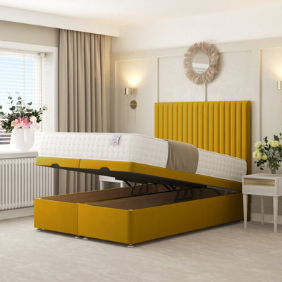 Bed Choices Khloe Ottoman Upholstered Divan Bed With 54" Headboard (Mustard)Small Double from B&Q