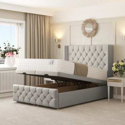 Bed Choices Deluxe Ottoman Divan Bed With 54" Headboard (Silver)King (Silver) from B&Q