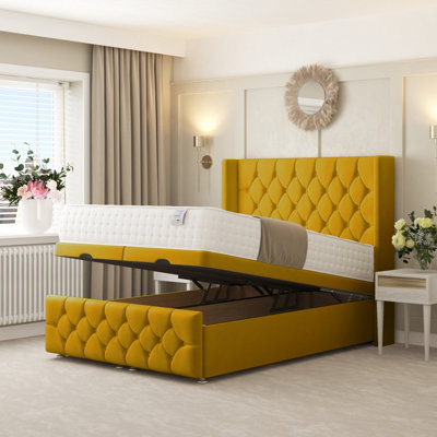 Bed Choices Deluxe Ottoman Divan Bed With 54" Headboard (Mustard)Double (Mustard) from B&Q