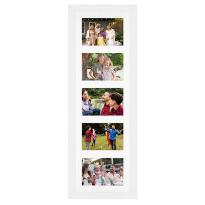 B&Q -  26X8 White Modern Multi Photo Frame With White MountHolds 5 Apertures (5X) 6X4 Photos