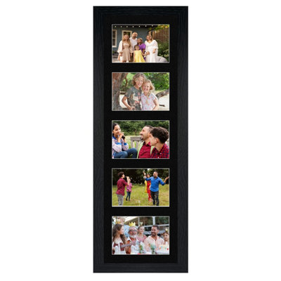 B&Q -  26X8 Black Modern Multi Photo Frame With Black MountHolds 5 Apertures (5X) 6X4 Photos
