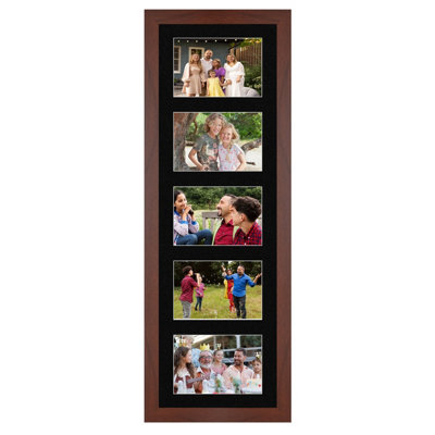 B&Q -  26X8 Rose Wood Modern Multi Photo Frame With Black MountHolds 5 Apertures (5X) 6X4 Photos