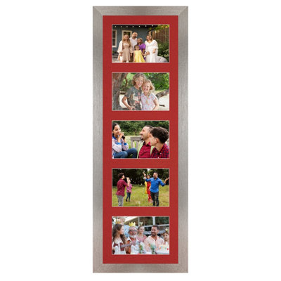 B&Q -  26X8 Aluminum Modern Multi Photo Frame With Crimson MountHolds 5 Apertures (5X) 6X4 Photos