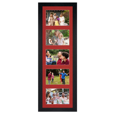 B&Q -  26X8 Black Modern Multi Photo Frame With Crimson MountHolds 5 Apertures (5X) 6X4 Photos