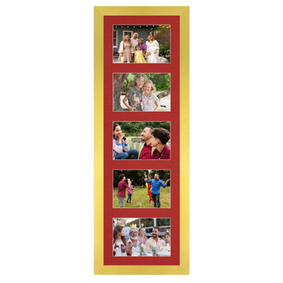B&Q -  26X8 Gold Modern Multi Photo Frame With Crimson MountHolds 5 Apertures (5X) 6X4 Photos