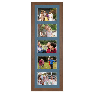 B&Q -  26X8 Walnut Modern Multi Photo Frame With Pompadour MountHolds 5 Apertures (5X) 6X4 Photos