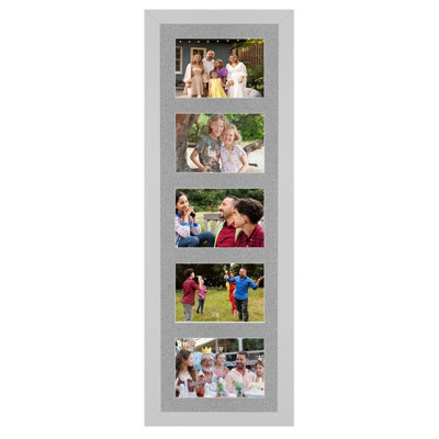 B&Q -  26X8 Silver Modern Multi Photo Frame With Silver MountHolds 5 Apertures (5X) 6X4 Photos