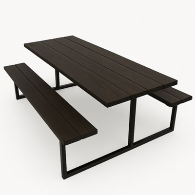 TRL Handmade Furniture Outdoor Slatted Picnic Table With Fixed BenchesJacobean