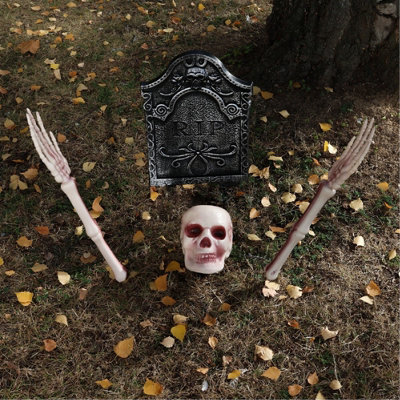 Tombstone With 3 Piece Groundbreaking Skeleton Decoration from B&Q