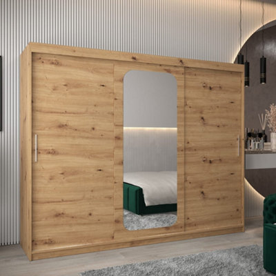 Arte Uppsala T2 Sliding Door Wardrobe 250Cm In Oak ArtisanNatural Storage With Mirrored Elegance from B&Q