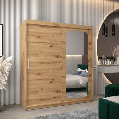 Arte Uppsala T2 Sliding Door Wardrobe 180Cm In ArtisanWarmMirrored Storage For Cosy Interiors from B&Q