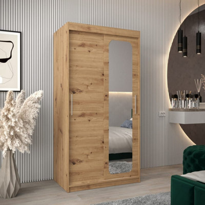 Arte Uppsala T2 Sliding Door Wardrobe 100Cm In ArtisanCompact Warmth With Mirrored Style from B&Q