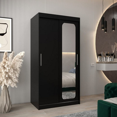 Arte Uppsala T2 Sliding Door Wardrobe 100Cm In BlackSleekCompact Mirrored Storage from B&Q