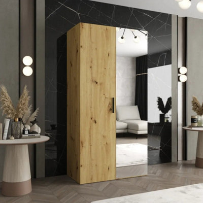 Arte Bari Ii Hinged Door Wardrobe 100Cm In Oak ArtisanCompact Natural Charm With Mirrored Convenience from B&Q