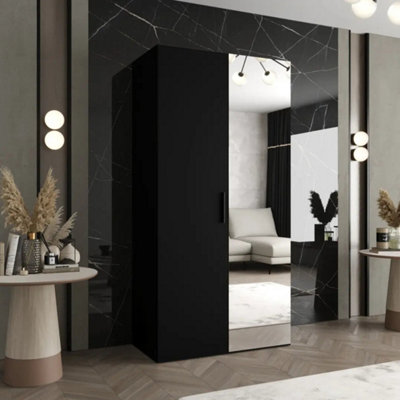 Arte Bari Ii Hinged Door Wardrobe 100Cm In BlackBoldMirrored Sophistication For Compact Spaces from B&Q