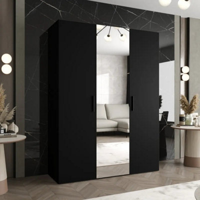 Arte Bari Ii Hinged Door Wardrobe 150Cm In BlackBoldMirrored Storage For The Modern Trendsetter from B&Q
