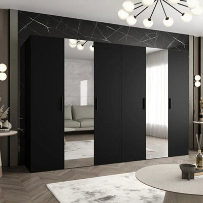 Arte Bari Ii Hinged Door Wardrobe 300Cm In BlackDramaticMirrored Storage For The Modern Trendsetter from B&Q