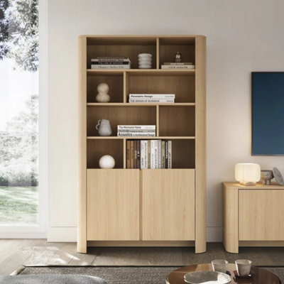 B&Q -  Bari Tall Bookcase 103Cm In Oak VincenzaContemporary Oak Bookcase With Hidden Storage