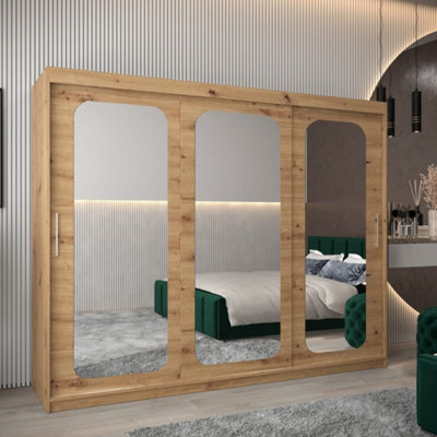 Arte Uppsala T3 Sliding Door Wardrobe 250Cm In Oak ArtisanMirrored Storage With Natural Warmth from B&Q