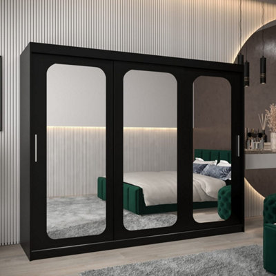 Arte Uppsala T3 Sliding Door Wardrobe 250Cm In BlackDramatic Mirrored Storage For Modern Bedrooms from B&Q