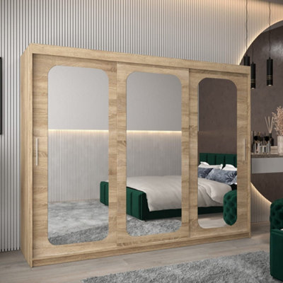 Arte Uppsala T3 Sliding Door Wardrobe 250Cm In Oak SonomaMirrored Wardrobe With Classic Wood Appeal from B&Q