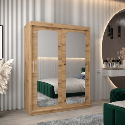 Arte Uppsala T3 Sliding Door Wardrobe 150Cm In Oak ArtisanCompact Mirrored Storage For Modern Minimalists from B&Q