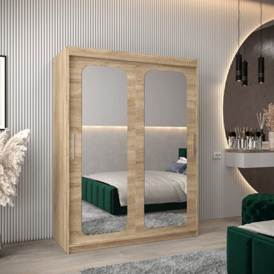 Arte Uppsala T3 Sliding Door Wardrobe 150Cm In Oak SonomaTimeless Mirrored Wardrobe For Effortless Organisation from B&Q